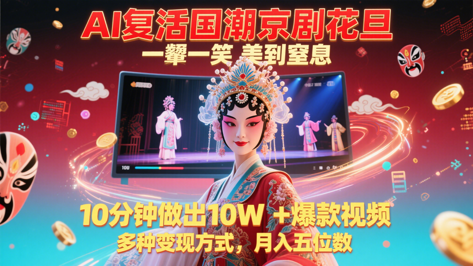 AI复活国潮京剧花旦，一颦一笑美到窒息，10分钟做出10W+爆款视频，多种变现方式-数码之翼