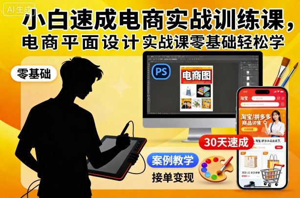 小白速成电商实战训练课，电商平面设计实战课零基础轻松学-数码之翼