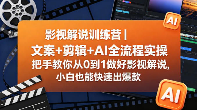 影视解说训练营｜文案+剪辑+AI全流程实操，把手教你从0到1做好影视解说，小白也能快速出爆款-数码之翼