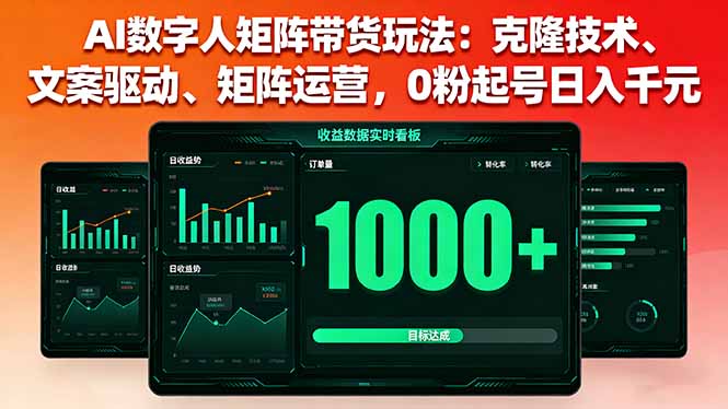 AI数字人矩阵带货玩法：克隆技术、文案驱动、矩阵运营，0粉起号日入千元-数码之翼