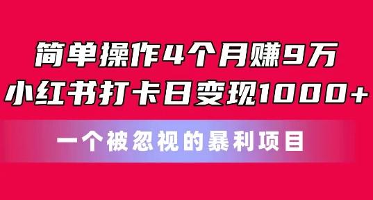 简单操作4个月赚9w，小红书打卡日变现1k，一个被忽视的暴力项目【揭秘】-数码之翼