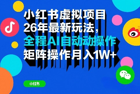 小红书虚拟项目26年最新玩法，全程AI自动操作，矩阵操作月入1W＋【揭秘】-数码之翼