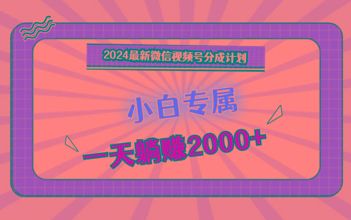 2024最新微信视频号分成计划，对新人友好，一天躺赚2000+-数码之翼