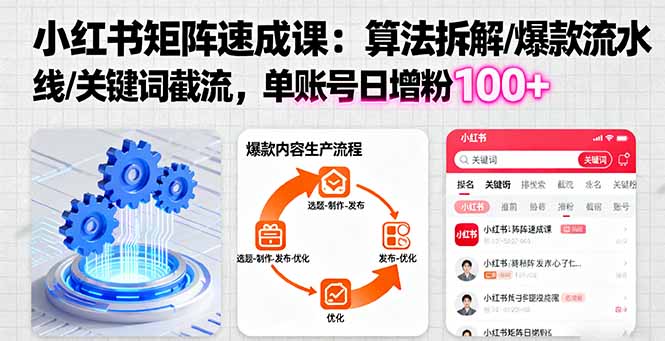 小红书矩阵起号速成课：算法拆解/爆款流水线/关键词截流 单账号日增粉100+-数码之翼