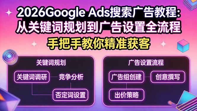 2026Google Ads搜索广告教程：从关键词规划到广告设置全流程，手把手教你精准获客-数码之翼