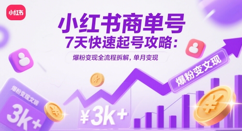 小红书商单号7天快速起号攻略：爆粉变现全流程拆解，单月变现3k+-数码之翼