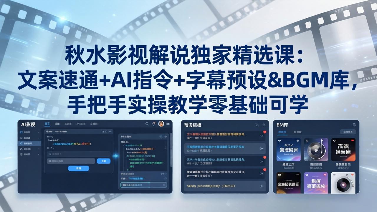 秋水影视解说独家精选课：文案速通+AI指令+字幕预设+BGM库，手把手实操教学零基础可学-数码之翼