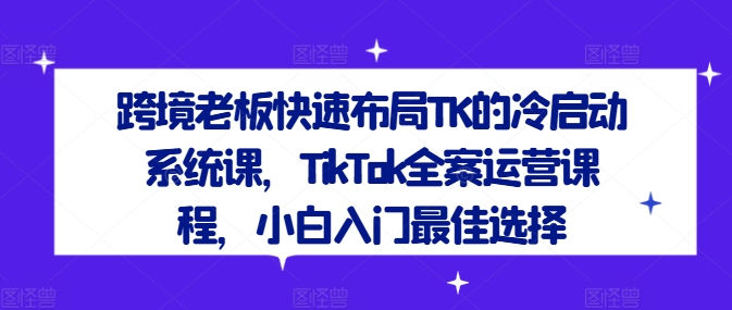 跨境老板快速布局TK的冷启动系统课，TikTok全案运营课程，小白入门最佳选择-数码之翼