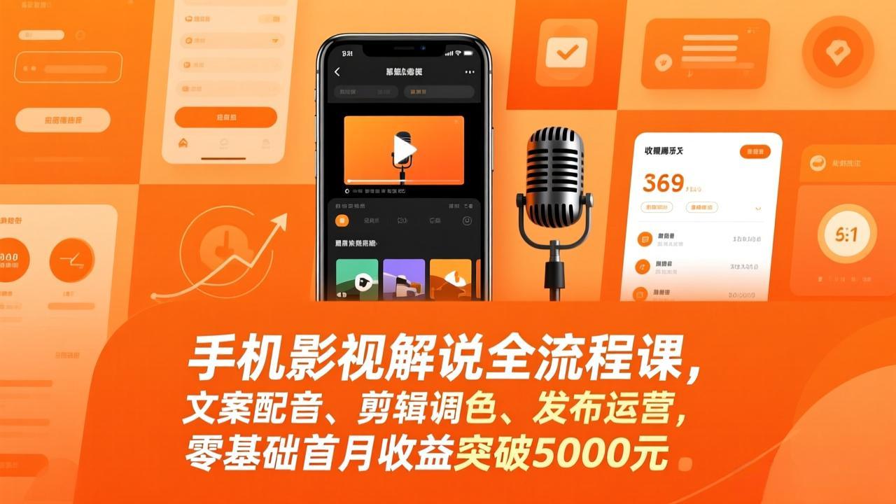手机影视解说全流程课，文案配音、剪辑调色、发布运营，零基础首月收益突破5000元-数码之翼
