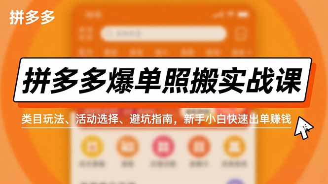 拼多多爆单照搬实战课，类目玩法、活动选择、避坑指南，新手小白快速出单赚钱-数码之翼