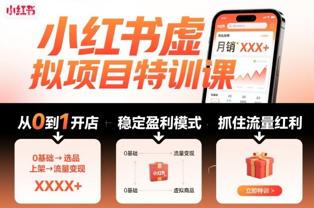 小红书虚拟项目特训课，帮你从0到1打造稳定盈利的店铺，抓住流量红利(更新9月)-数码之翼