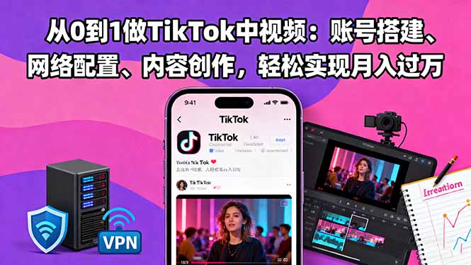 从0到1做TikTok中视频：账号搭建、网络配置、内容创作，轻松实现月入过万-数码之翼