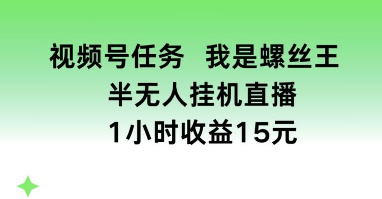 视频号任务，我是螺丝王， 半无人挂机1小时收益15元【揭秘】-数码之翼