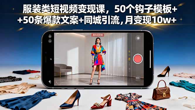服装类短视频变现课,50个钩子模板+50条爆款文案+同城引流,月变现10w+-数码之翼