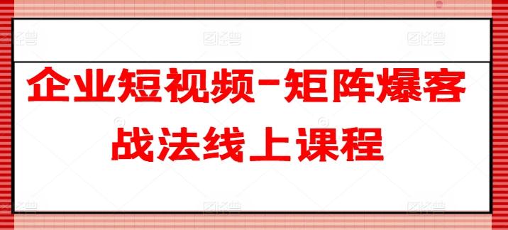 企业短视频-矩阵爆客战法线上课程-数码之翼