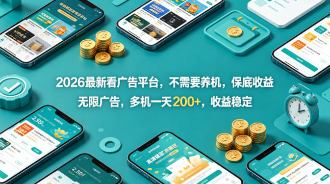 2026最新看广告平台，不需要养机，保底收益，无限广告，多机一天200+，收益稳定【揭秘】-数码之翼