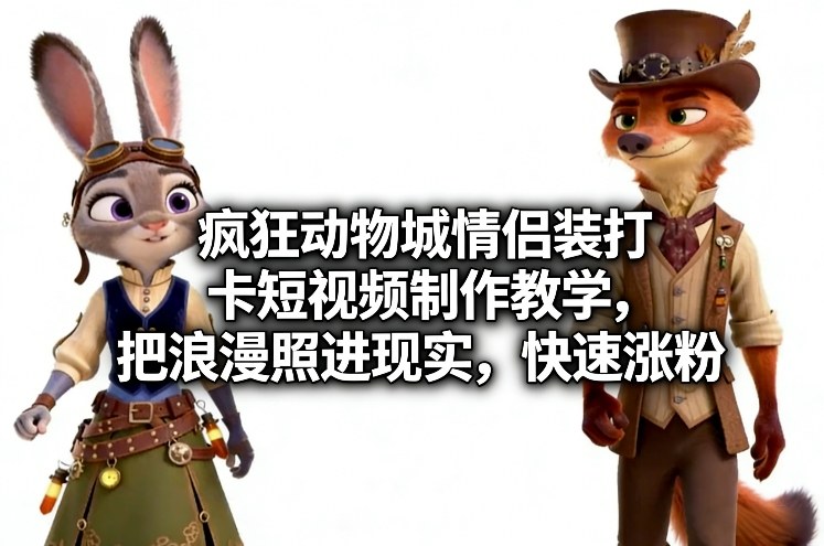 疯狂动物城情侣装打卡短视频制作教学，把浪漫照进现实，快速涨粉-数码之翼