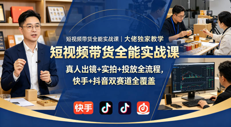 短视频带货全能实战课｜大佬独家教学，真人出镜+实拍+投放全流程，快手+抖音双赛道全覆盖-数码之翼