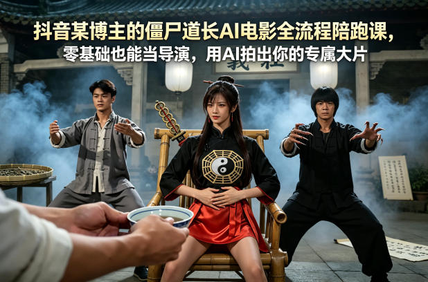 抖音某博主的僵尸道长AI电影全流程陪跑课，零基础也能当导演，用AI拍出你的专属大片-数码之翼