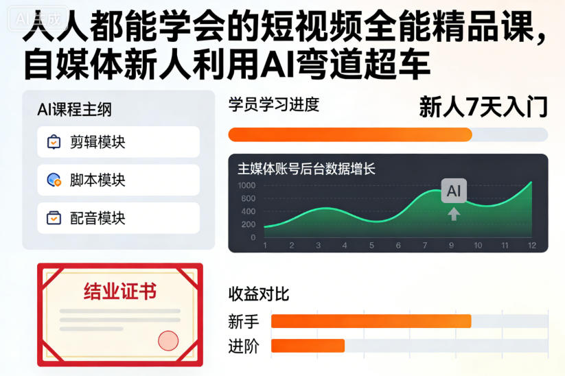 人人都能学会的短视频全能精品课，自媒体新人利用AI弯道超车-数码之翼