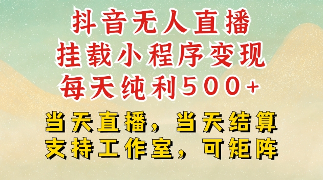 抖音无人直播挂载小程序变现每天纯利500+当天直播，当天结算支持工作室，可矩阵【揭秘】-数码之翼
