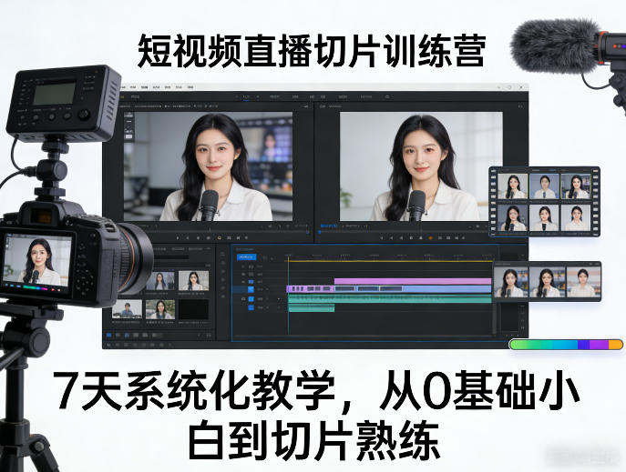 短视频直播切片训练营，7天系统化教学，从0基础小白到切片熟练-数码之翼