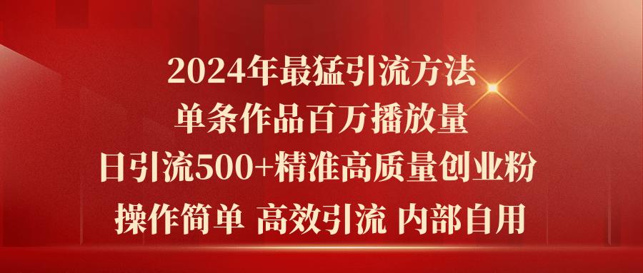 2024年最猛暴力引流方法，单条作品百万播放 单日引流500+高质量精准创业粉-数码之翼