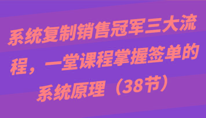 系统复制销售冠军三大流程，一堂课程掌握签单的系统原理(38节)-数码之翼