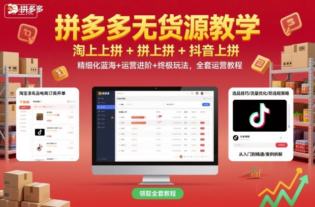 拼多多无货源教学，淘上拼+拼上拼+抖上拼，精细化蓝海+运营进阶+终极玩法，全套运营教程-数码之翼