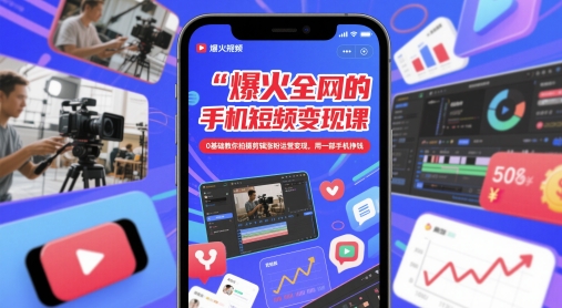 爆火全网的手机短视频变现课，0基础教你拍摄剪辑涨粉运营变现，用一部手机挣钱-数码之翼