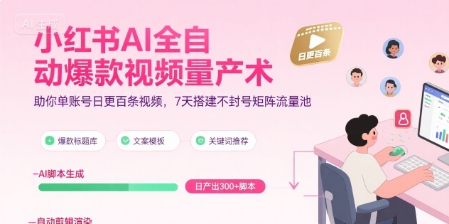 小红书AI全自动爆款视频量产术，助你单账号日更百条视频，7天搭建不封号矩阵流量池(更新9月)-数码之翼