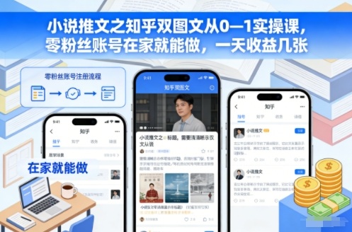 小说推文之知乎双图文从0—1实操课，零粉丝账号在家就能做，一天收益几张-数码之翼
