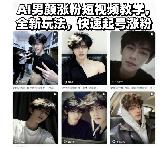 AI男颜涨粉短视频教学，全新玩法，快速起号涨粉-数码之翼
