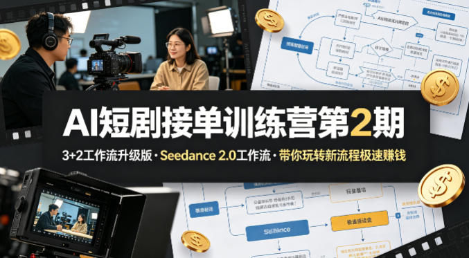 AI短剧接单训练营第2期，3+2工作流升级版，Seedance 2.0工作流，带你玩转新流程极速賺钱-数码之翼