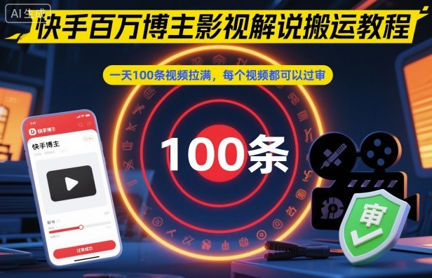 快手百万博主影视解说搬运教程，一天100条视频拉满，每个视频都可以过审-数码之翼