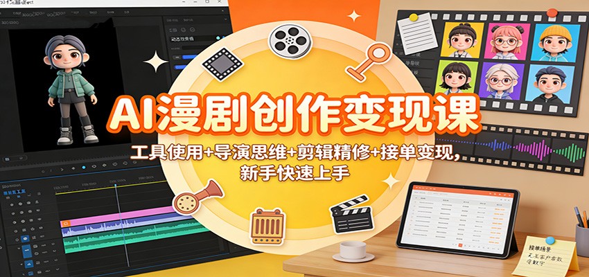 AI漫剧创作变现课:工具使用+导演思维+剪辑精修+接单变现,新手快速上手-数码之翼