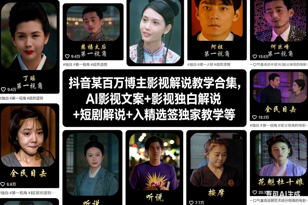 抖音某百万博主影视解说教学合集,AI影视文案+影视独白解说+短剧解说+入精选签独家教学等-数码之翼