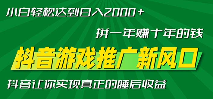 新风口抖音游戏推广—拼一年赚十年的钱，小白每天一小时轻松日入2000＋-数码之翼