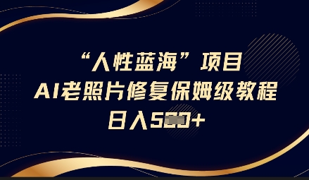 人性蓝海AI老照片修复项目保姆级教程，长期复购，轻松日入5张-数码之翼
