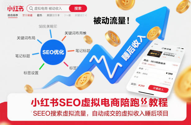 小红书SEO虚拟电商陪跑教程，实现seo搜索被动流量，自动成交的被动收入睡后项目-数码之翼