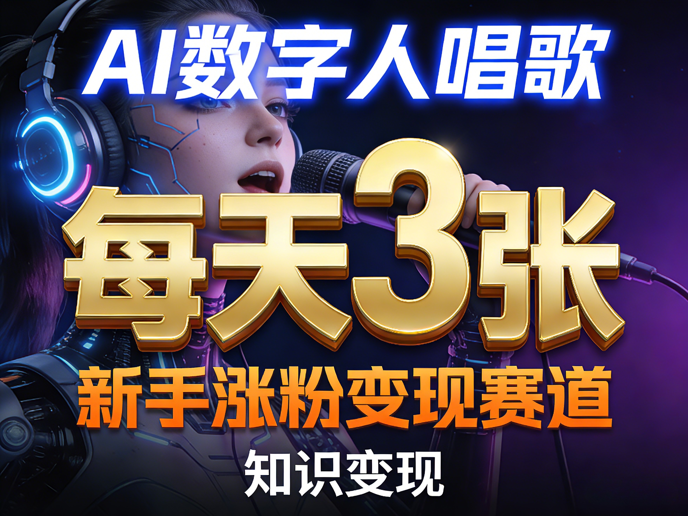 AI数字人唱歌，新手涨粉变现赛道，每天3张和知识付费，副业必备-数码之翼