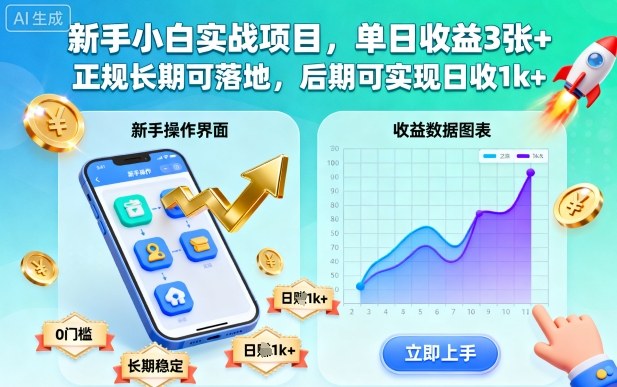 新手小白实战项目，单日收益3张+，正规长期可落地，后期可实现日收1k+【揭秘】-数码之翼