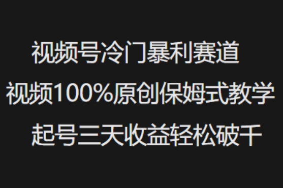 视频号冷门暴利赛道视频100%原创保姆式教学起号三天收益轻松破千-数码之翼
