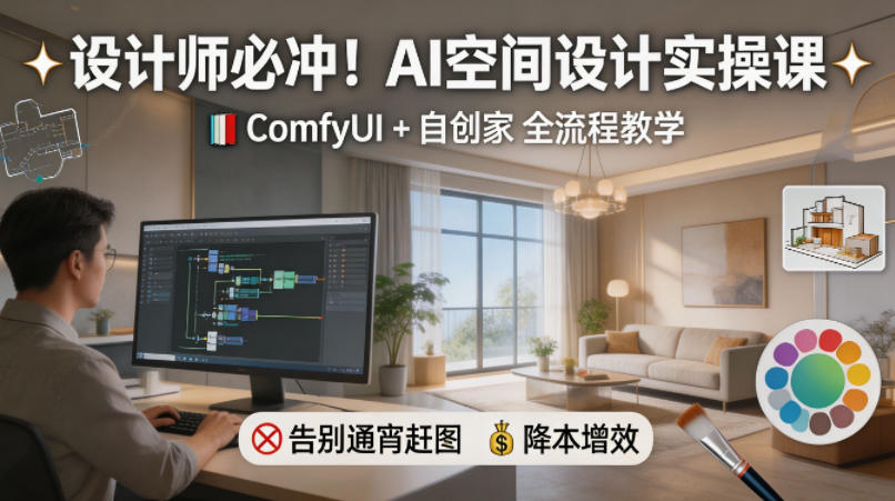 设计师必冲！AI空间设计实操课，ComfyUI+自创家全教学，告别通宵赶图，降本增效-数码之翼