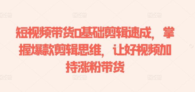 短视频带货0基础剪辑速成，掌握爆款剪辑思维，让好视频加持涨粉带货-数码之翼