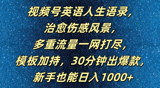 视频号英语人生语录，多重流量一网打尽，模板加持，30分钟出爆款，新手也能日入1000+【揭秘】-数码之翼