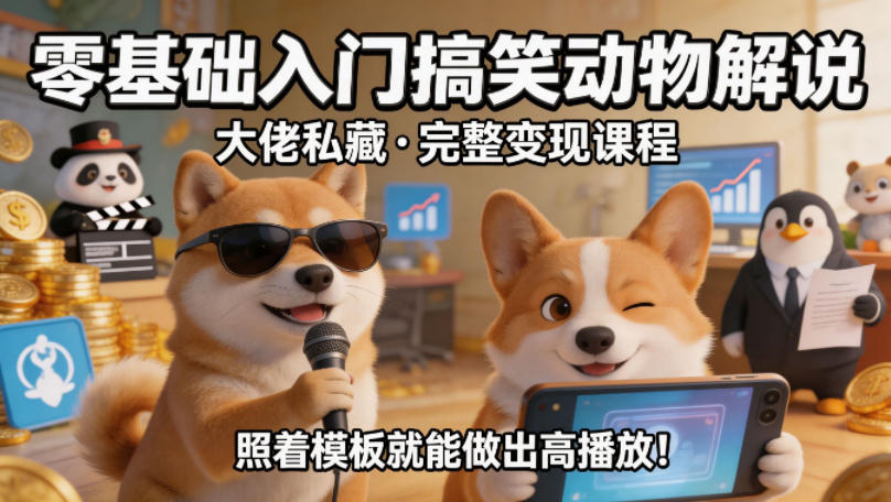 零基础入门搞笑动物解说，大佬私藏完整变现课程，照着模板就能做出高播放-数码之翼