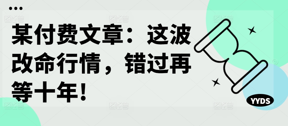 某付费文章：这波改命行情，错过再等十年!-数码之翼