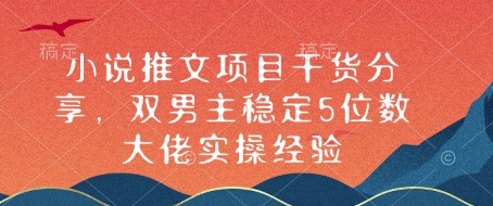 小说推文项目干货分享，双男主稳定5位数大佬实操经验-数码之翼