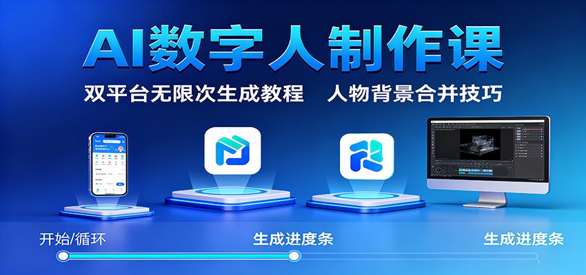 AI数字人制作课：双平台无限次生成教程，人物背景合并技巧-数码之翼